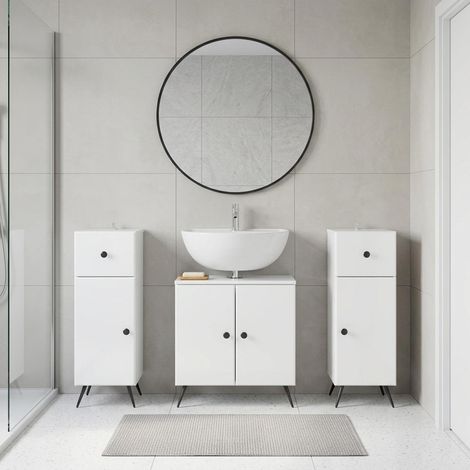 vidaXL 3 Piece Bathroom Cabinet Set BREDA High Gloss White (1/5)