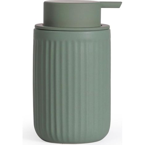 Distributeur de Savon Vert - en céramique - avec Grande tête de Pompe - Rechargeable - Vert Mat - Convient pour la Cuisine, la Salle de Bain - 350 ML (1/5)