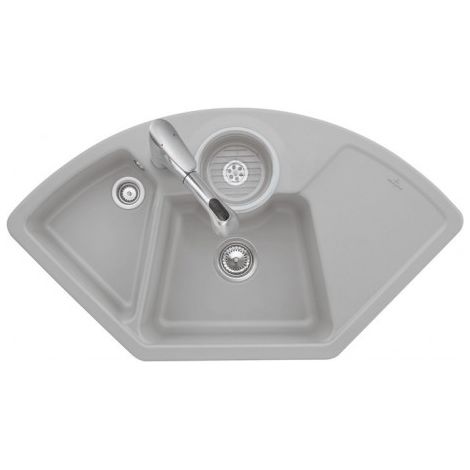 Solo Angle, Éviers d'angle, 1075 x 600 mm, Évier à encastrer, Installation sur un meuble sous évier d'angle de 90 cm de côté, 2 cuves pouvant être fermées, inclus Vidage manuel, chromé et Vide-sauce,