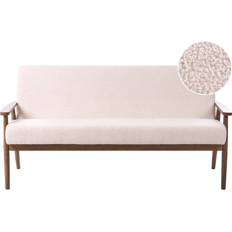 Sofá retro de 3 plazas tapizado de bouclé estructura de madera beige y marrón oscuro Esrum (1/5)