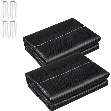 Tissu anti-mauvaises herbes résistant, 2 rouleaux de 0,9x15,2 m, 90,7 g/m², géotextile tissé noir pour jardin, contrôle des adventices, couvre-sol durable. (1/5)