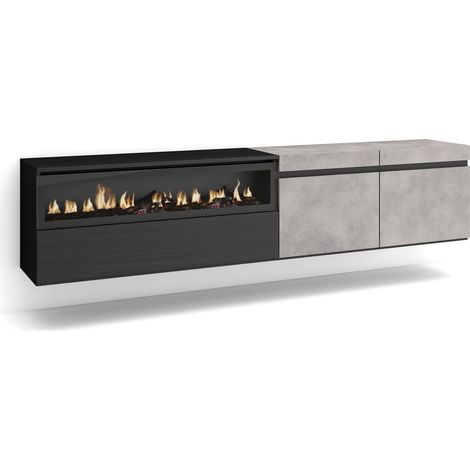 Skraut Home - Mueble TV, Televisión, Muebles de salón, almacenaje, 200x45x35cm, Para TV hasta 80", Chimenea eléctrica, Colgado, Suspendido, Estilo Moderno, Gris Cemento (1/5)