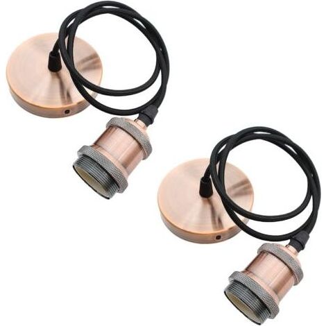2 Douille Suspension Support de Lampe E27 avec Câble Textile Réglable 100cm Câble de Suspension Rétro Lustre Compatible avec Abat-jour pour éclairage au Plafond Salon Chambre Cuisine (B) (1/5)