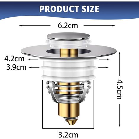Bonde lavabo 32-42mm pop-up avec 2 joints pour baignoire, lot de 2 (1/4)