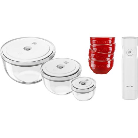 Set de démarrage sous vide BOWLS 11 pièces, verre/céramique S-12 cm, M-18 cm, L-24 cm, pompe (1/5)