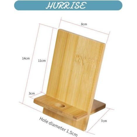 Support Téléphone Portable - Bois Naturel - Compatible Smartphones 4 À 8 Pouces - Trou Câble De Chargement Intégré - 14 x 8 x 7 cm - Lot De 2 Pièces (1/5)