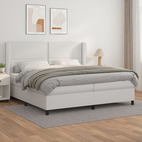 Sommier à lattes de lit avec matelas Blanc 200x200cm Similicuir (1/5)