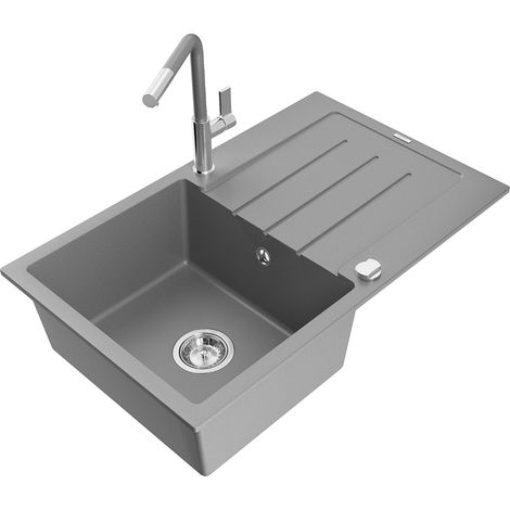 Mexen Bruno fregadero de granito de 1 cubeta con escurridor y grifo de cocina Flora, gris - 6513-71-670401-06 (1/5)