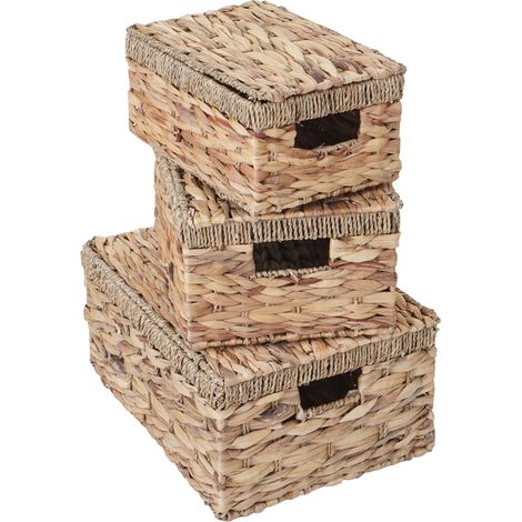 Set 3x ceste bauli decorativi HHG-209 intreccio di giacinto d'acqua