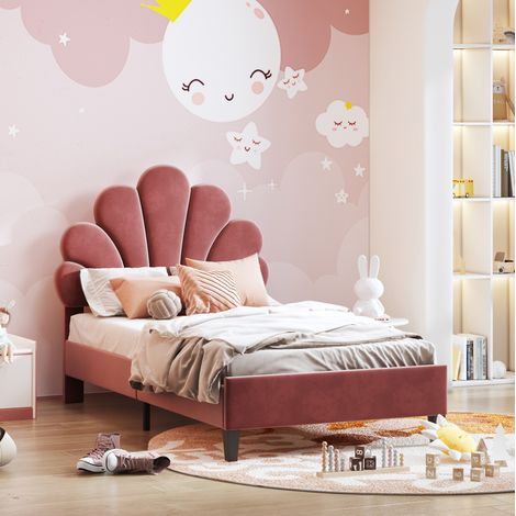 Bett Kinderbett 90x200 gepolstert Samt Rot OKMYHOME (1/5)
