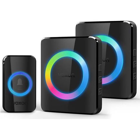 Sonnette de porte sans fil,portée de 400 m-Ensemble de sonnette sans fil avec 2 récepteurs à brancher et 1 Couleur:Noir (1/5)