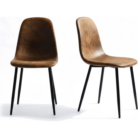 FurnitureR chaises de salle à manger scandinaves en simili daim, chaises de cuisine rembourrées avec pieds en métal pour salle à manger ou salon, marron, Lot de 2 (1/5)