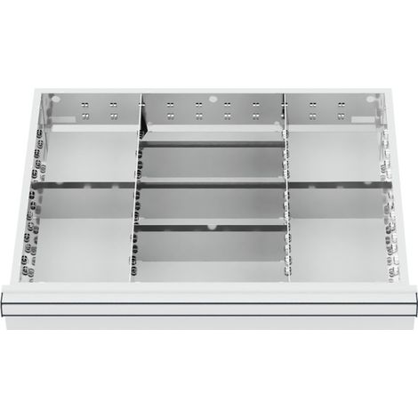 Compartimentage de tiroir STIER, séparations en métal, BLH 75 mm, dimensions intérieures 600x450 mm, 8 casiers
