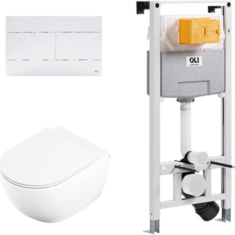 OLI LAKE-OLI120 PLUS Pack Inodoro Suspendido Rimless con Pulsador Blanco - ref: 888231+888360+885052+659041 (1/2)