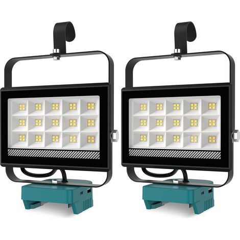 Lot de 2 Projecteur LED Rechargeable pour 18V Batterie,60W 4500LM Projecteur LED Chantier Portable, Lampe LED avec Charge Type C (1/5)