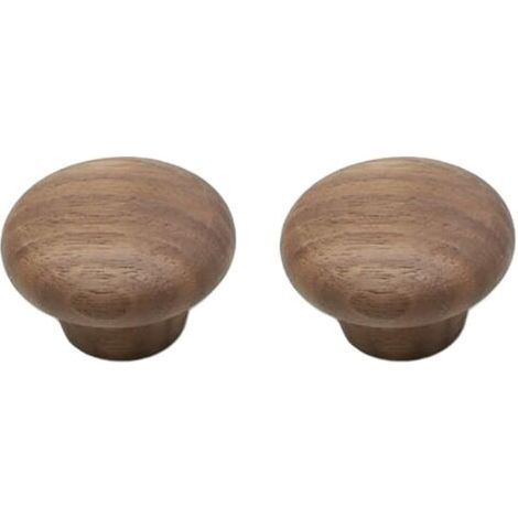 Lot de 2 boutons de tiroir en bois de noyer en forme de champignon de 38 mm avec vis – Quincaillerie de poignée de porte en bois naturel – Poignées de meubles d'armoire, d'armoire, de placard (1/5)
