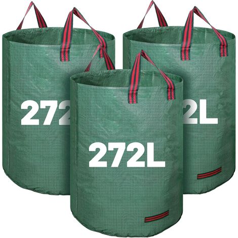 Lot de 3 grands sacs de jardin de 272 L avec poignées, sacs à déchets de jardin, sacs verts réutilisables pour ramasser l'herbe, les feuilles et les débris (1/5)