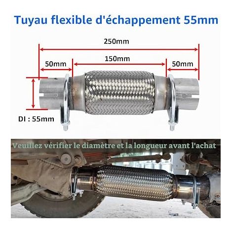 Flexible Car Exhaust Pipe with Clamps 55mm x 150mm/250mm Flex Double Braided Hose Repair Stainless Steel Seal (1/4)