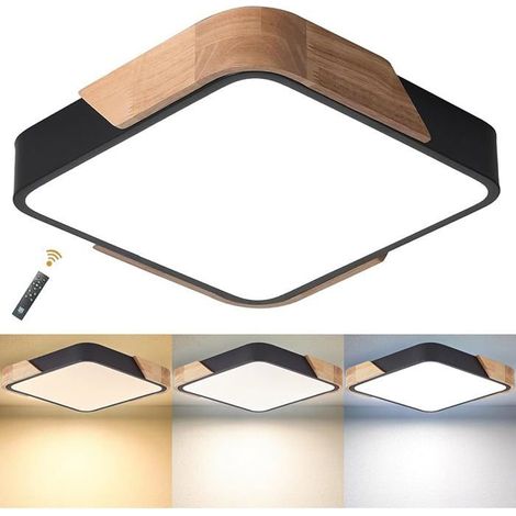 Plafonnier LED dimmable bois 24 W - Carré 30 x 30 cm, 3000-6000K, multiusage salon, chambre, cuisine, salle à manger - noir (1/4)