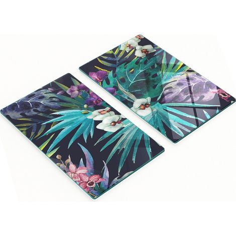 Tableros de vidrio duraderos y elegantes con estampado de orqu铆deas en acuarela, 2x30x52 cm.