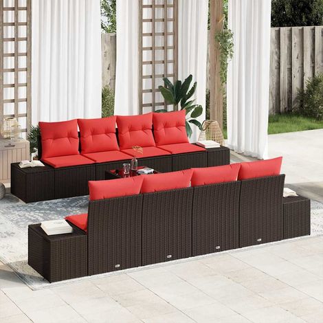 vidaXL Ensemble de canapé de jardin 9 pc Beige et Rouge polyrotin (1/5)