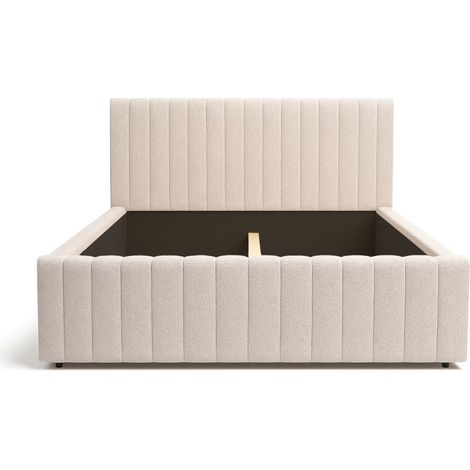 Letto matrimoniale ELORIA 160x200 in tessuto bouclé beige con testiera capitonnata (1/5)