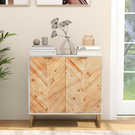 GOPLUS Buffet Salle à Manger, Meuble Bas de Rangement à 2 Portes, Pieds Surélevé en Métal, Buffet Cuisine Rangement Style Moderne du Milieu du Siège pour Salle à Manger, Salon, 80 x 40 x 80 cm (Blanc) (1/5)
