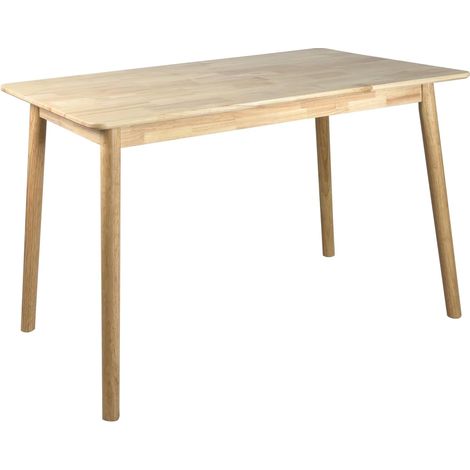 Table de cuisine rectangulaire pour 2 à 4 personnes, en bois massif verni, 120 x 75 cm, coloris Nita (bois clair). (1/5)