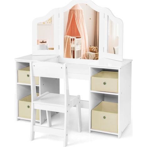 Tocador 2 en 1 con escritorio 104 x 40 x 117 cm práctico espacio de almacenamiento espejo extraíble diseño blanco 200020588