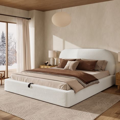 Letto matrimoniale 180x200cm Metallo Struttura Antiscivolo Parti sfoderabili Facile da pulire bouclé beige(Senza materasso) (1/5)