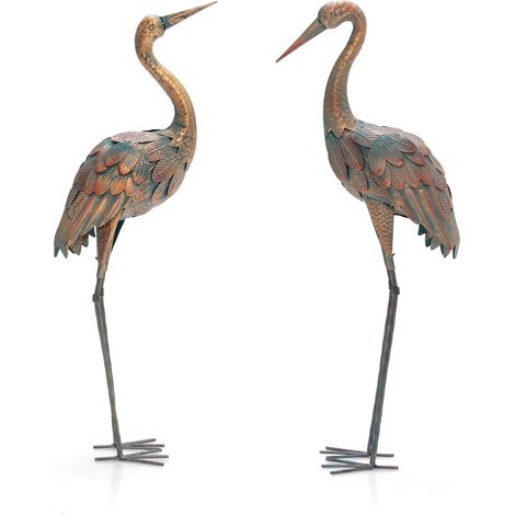 Goplus – Lot de 2 statues de grue en métal 85-86 cm – Décoration extérieure bronze pour jardin, étang et terrasse – Détails réalistes (1/5)
