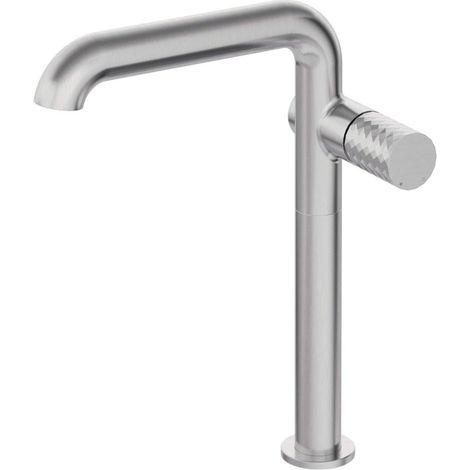 Miscelatore lavabo alto in ottone con bocca rettangolare finitura acciaio spazzolato - Hexo (1/5)