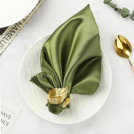 Ronds de serviette dorés, lot de 12 ronds de serviette en métal brillant, décoration de table robuste en forme de feuilles, ronds (1/4)