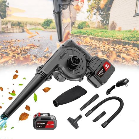 Soplador de hojas de 750 W, soplador y aspiradora 2 en 1, soplador turbo inalámbrico con bolsa recolectora, baterías y cargador para jardín, cuidado del césped, jardinería y limpieza. (1/5)