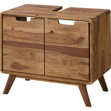 Waschbeckenunterschrank Sheesham natur sandgestrahlt lackiert 70x40x60 cm teilmontiert MALMÖ 2 266 (1/3)