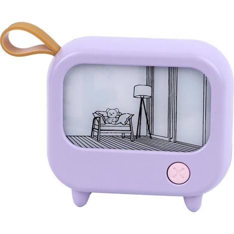 Tableau lumineux, veilleuse en forme de téléviseur, 2 modes d'éclairage, rechargeable par USB, portable, lampe de table/de chevet, décoration de chambre, violet (1/5)