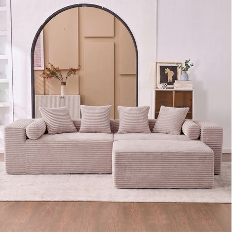 Divano angolare modulare 3 pezzi, senza montaggio, ciniglia beige DESVIAE (1/5)