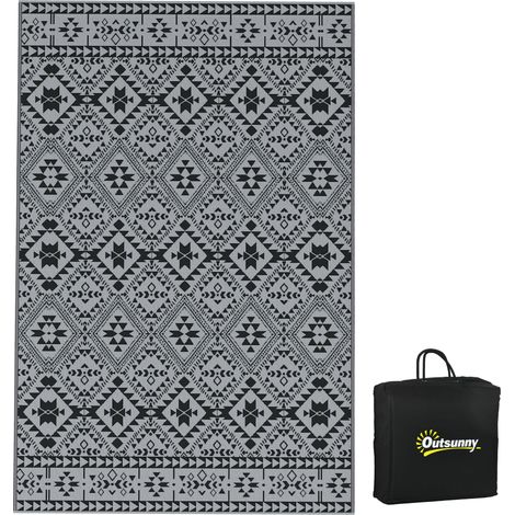 Outdoor Wendeteppich, wasserfest, geometrisch, 182x274cm, Schwarz/Grau