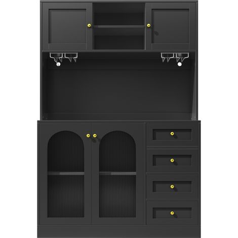 Credenza buffet in MDF nero 120x40x188 cm con LED, 4 porte e portabicchieri (1/5)