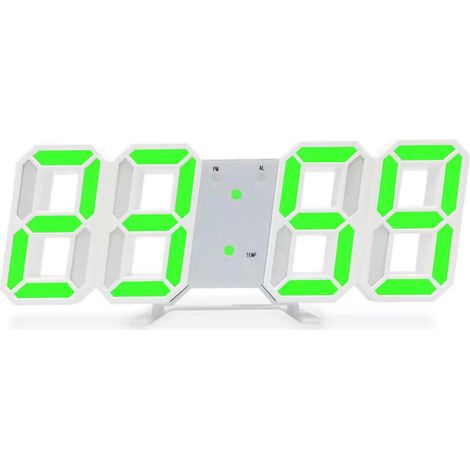 Horloge Murale LED 3D Moderne avec Alarme pour Salon Bureau - Chiffres Verts sur Fond Blanc (1/5)