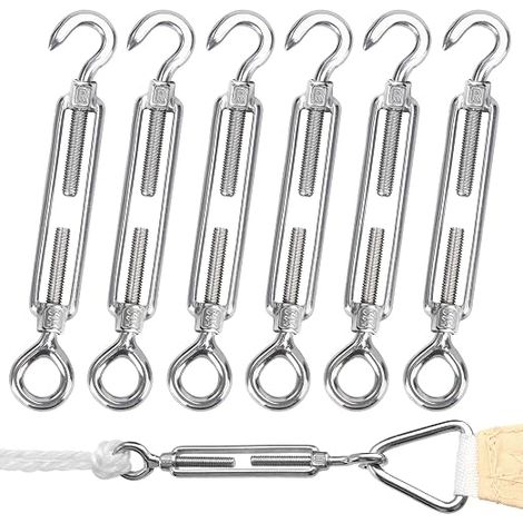 M6 Stainless Steel Turnbuckle with Adjustable Turnbuckle and Grommet for Shade Sail, Cable System, Garden Cable, Fence Tensioner Avec tendeur réglable, crochet et œillet pour voile d'ombrage, système (1/5)