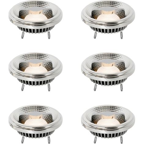 Set of 6 G53 Dimmable LED Bulbs 111mm 12W 600 lm 2700K