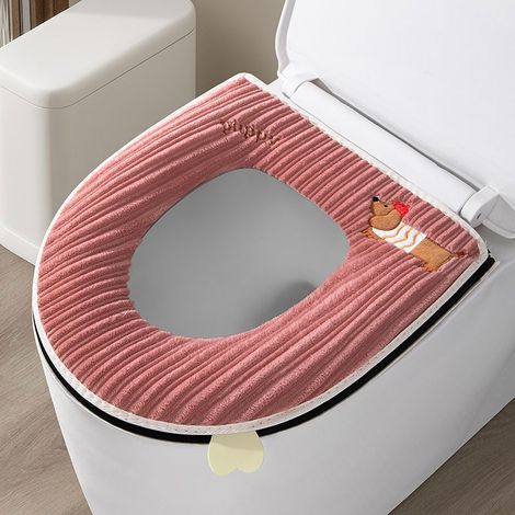 Housse de siège de toilette épaisse et chauffante, réutilisable et lavable, en peluche, facile à installer et confortable (1/5)