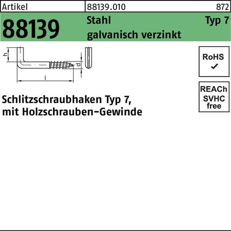 Schlitzschraubhaken 80x12 Stahl galvanisch verzinkt 100 Stk (1/2)