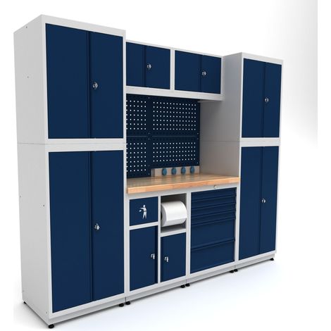 Établi d'atelier industriel 2480 mm PRACO M T17 - Plateau en hêtre massif - Éclairage LED - Tiroirs et armoire MW Tools PRAM2480T17 (1/3)