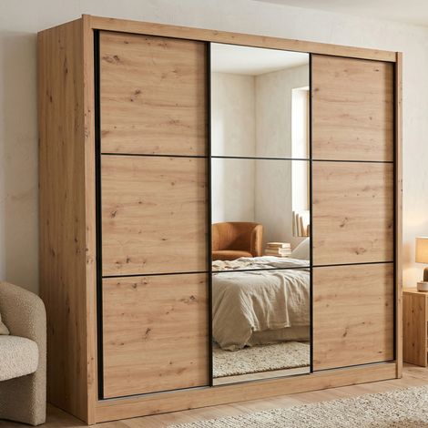 Guardaroba Grande Marasino, Armadio Camera da Letto Appendiabiti, 8 Ripiani, Apertura Scorrevole, 242x215.5h cm Marrone Rovere Nodi (1/5)