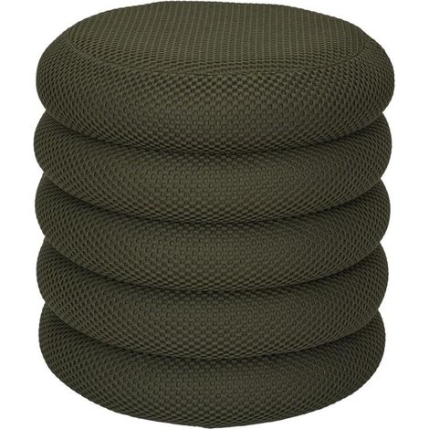 Pouf rangement rond en tissu texturé maille 3D kaki - ELECTRON (1/5)