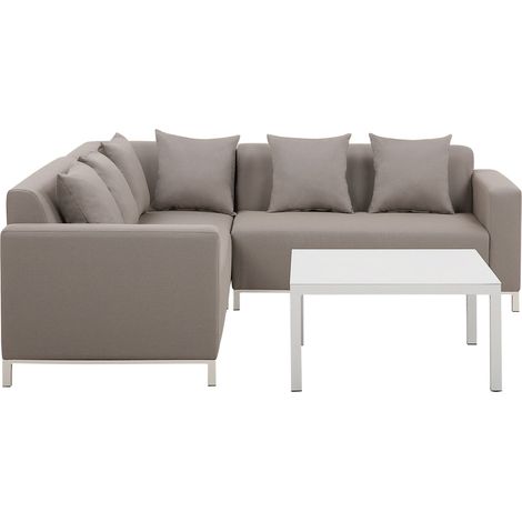 Garten Ecksofa mit Tisch 5-Sitzer BELIZE rechtsseitig modular Beige