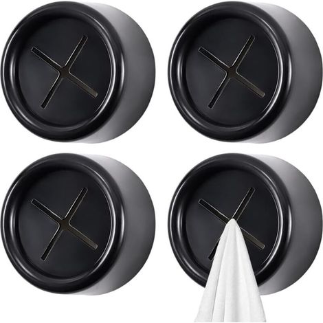 4 porte-serviettes universels pour salle de bain, crochets à enfoncer – Rangement pratique pour salle de bain, cuisine, noir (1/5)