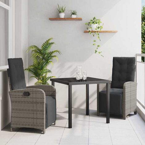 vidaXL Garten Essgruppe mit Kissen 3 pcs Grau Poly-Rattan (1/5)